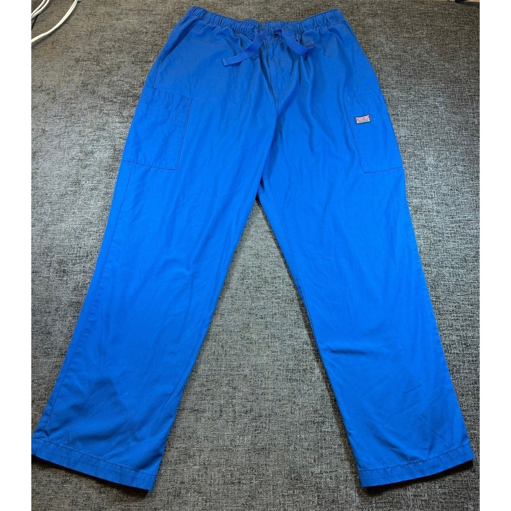 Cherokee Workwear Scrub Pants Unisex Large Royal Blue Cargo Drawstring 4000